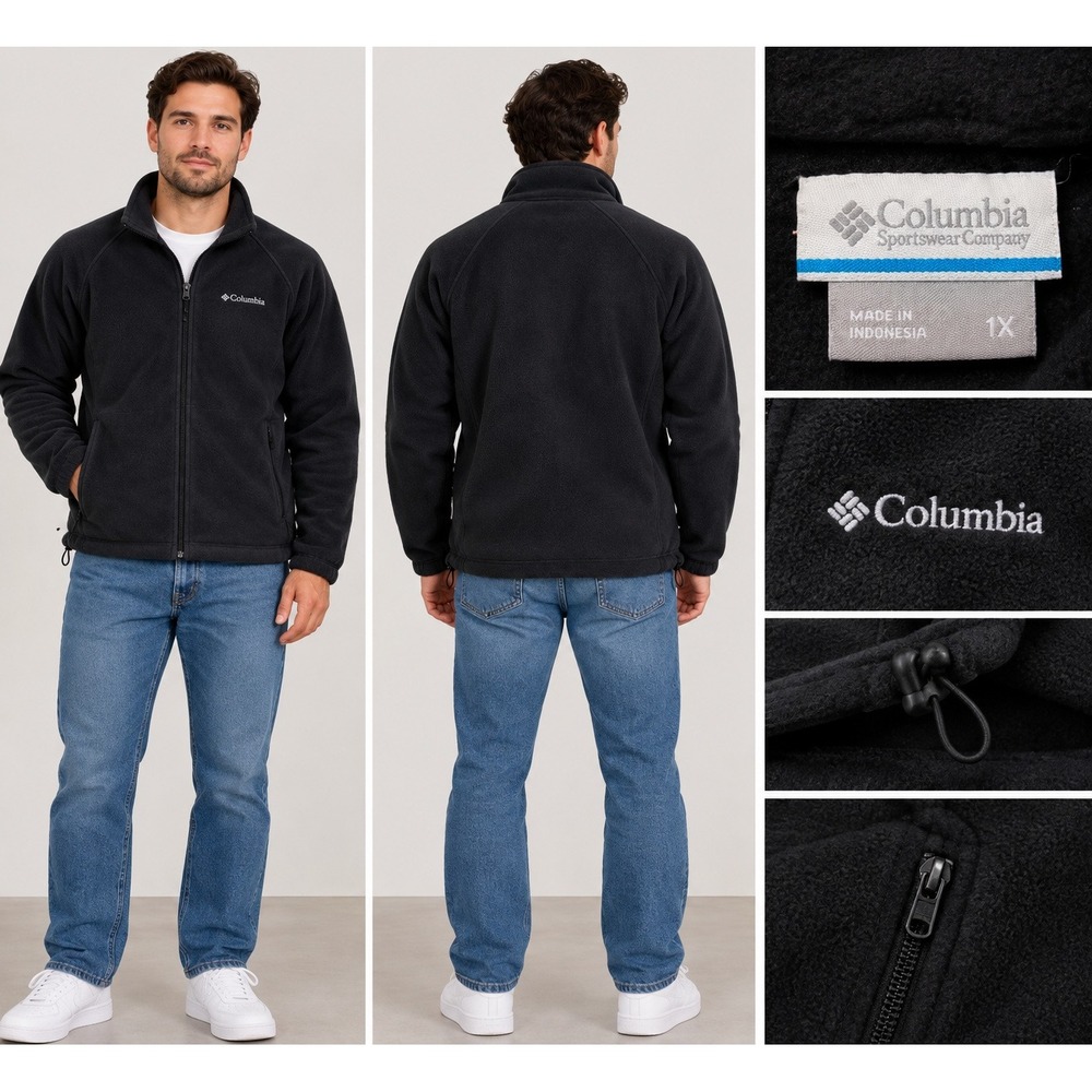 Columbia Fleece Jacket Mens 1X Black Gorpcore Minimalist Full Zip Soft Layer